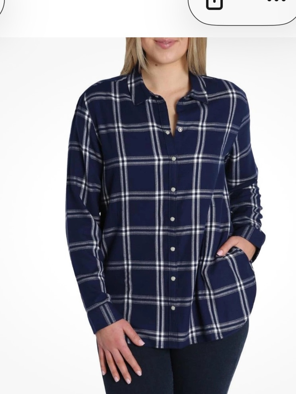 Jach’s Girlfriend | Snap Button Flannel navy blouse XXL